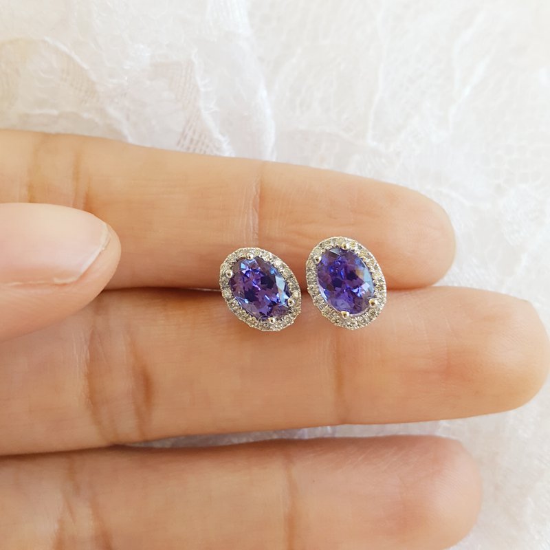 Tanzanite earrings / unheated purple amethyst with tanzanite studs / sterling silver earrings / selling tanzanite stud’s