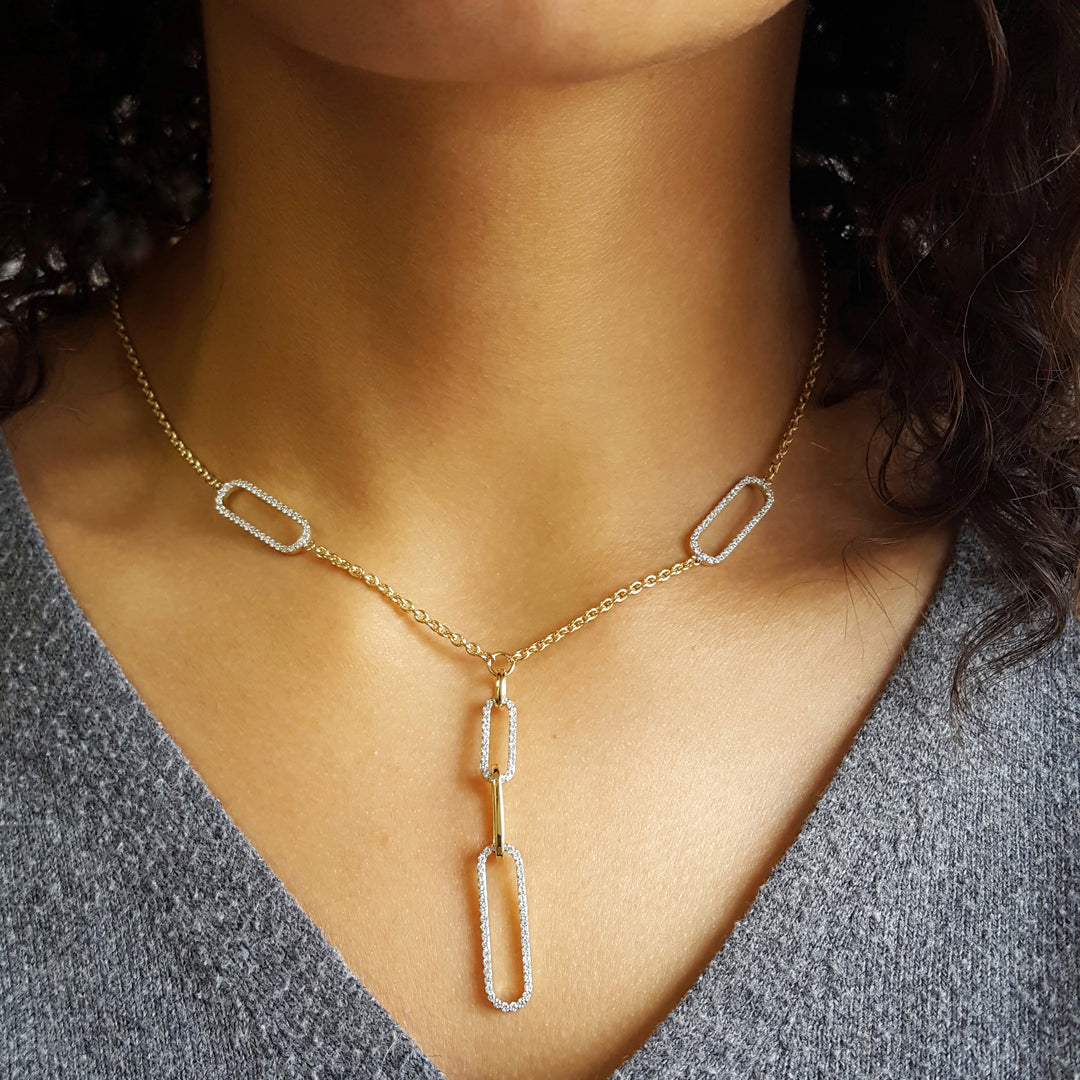 Diamond Paperclip Station Statement Necklace