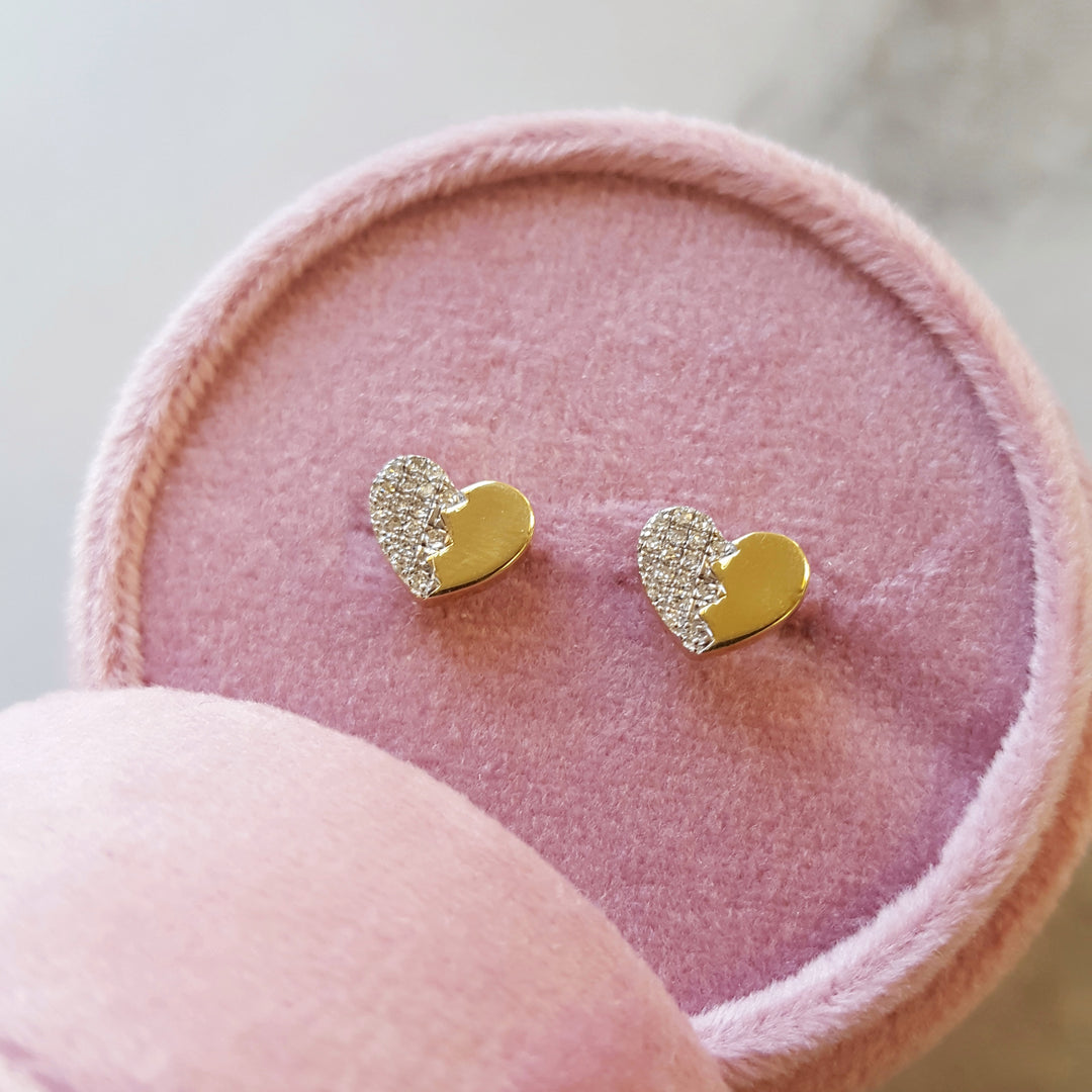 Split Diamond Heart Studs