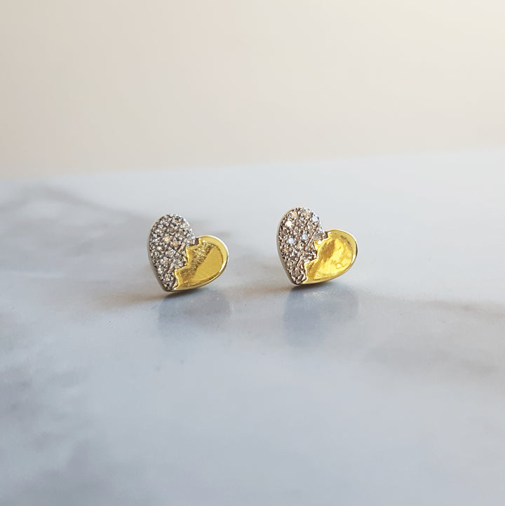 Split Diamond Heart Studs