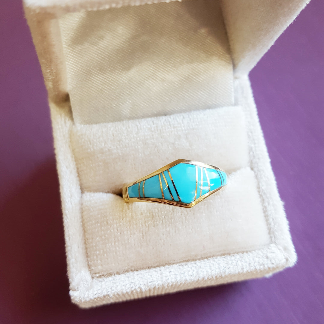 Geometric Chevron Sleeping Beauty Turquoise Ring