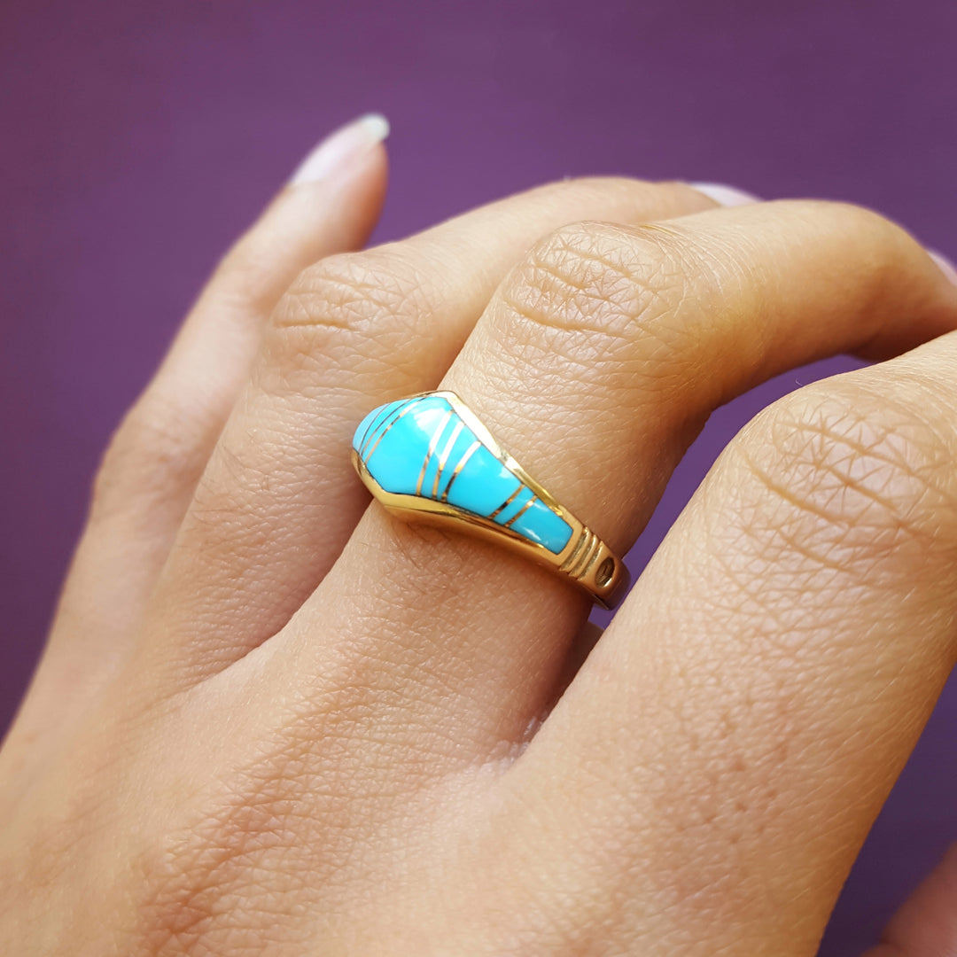 Geometric Chevron Sleeping Beauty Turquoise Ring