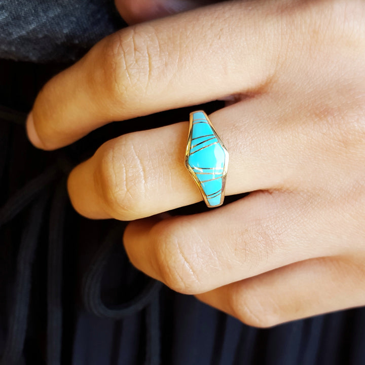 Geometric Chevron Sleeping Beauty Turquoise Ring