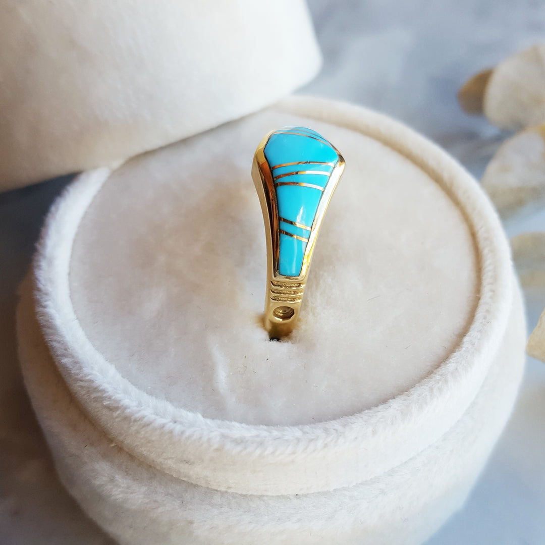 Geometric Chevron Sleeping Beauty Turquoise Ring