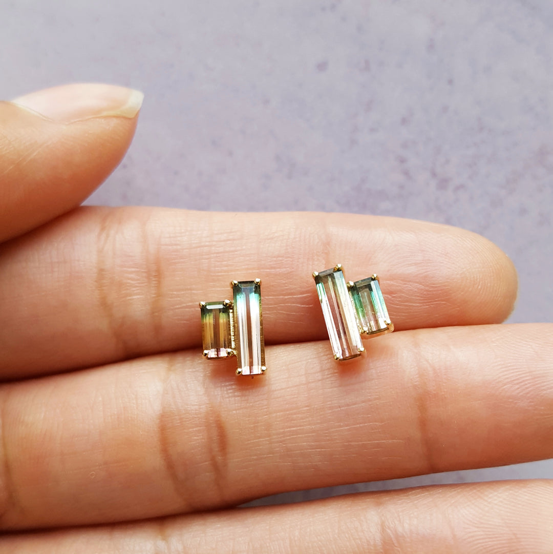 Geometric Watermelon Tourmaline Studs