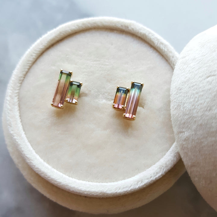 Geometric Watermelon Tourmaline Studs