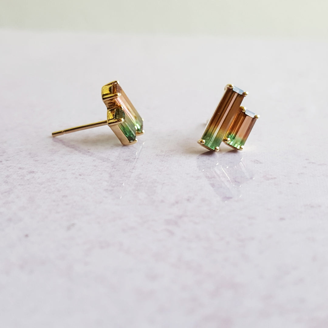 Geometric Watermelon Tourmaline Studs