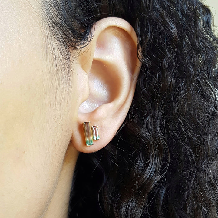 Geometric Watermelon Tourmaline Studs