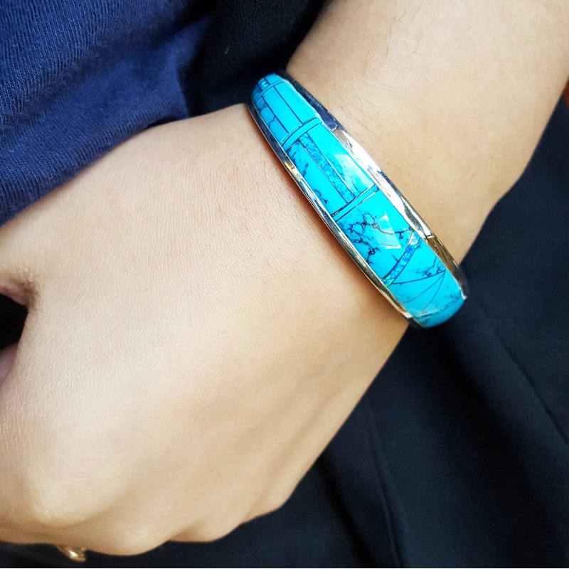 Arizona Turquoise and Inlaid Jewelry Turquoise Cuff Bracelet Small 2411197 / Large 2411198