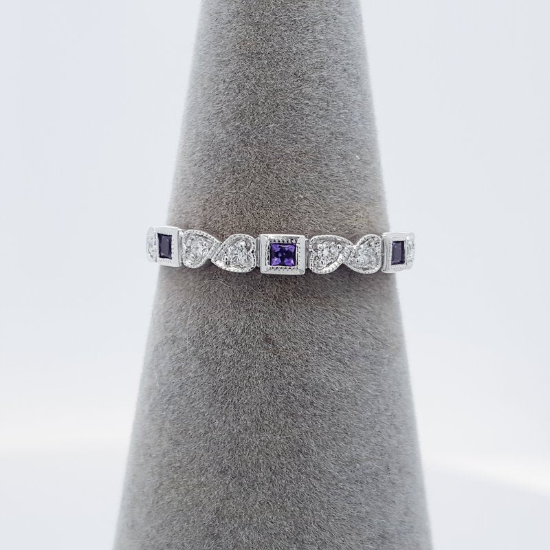 Gems One 14K White Gold Stackable Bezel Amethyst Band (1/10 Ct. Tw.)