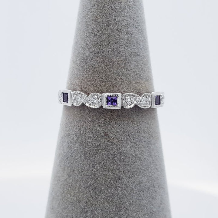 Gems One 14K White Gold Stackable Bezel Amethyst Band (1/10 Ct. Tw.)