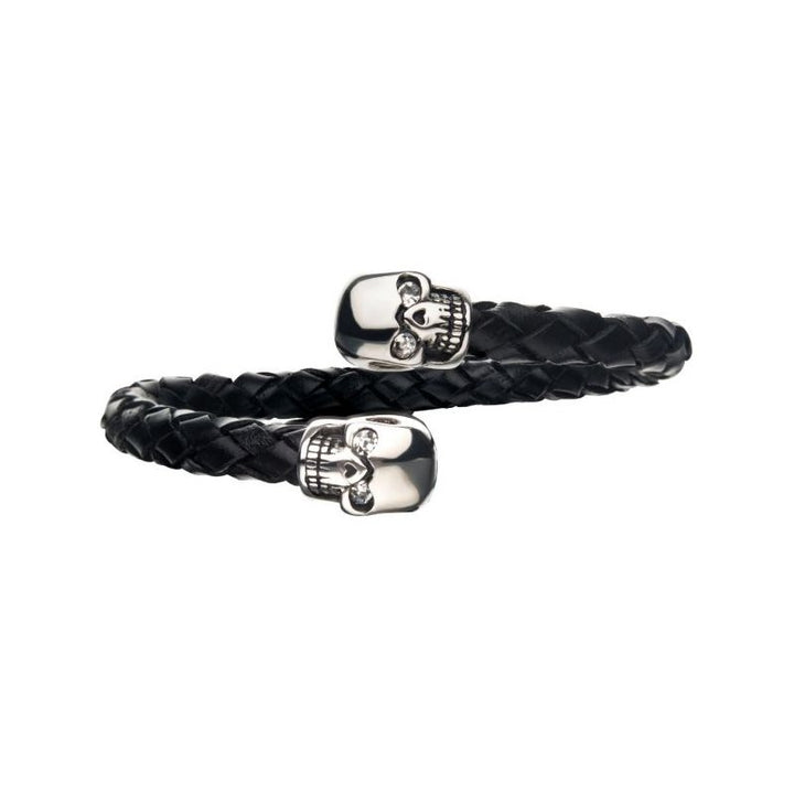 INOX Jewelry Skull Ends Cuff Leather Bracelet BR01581