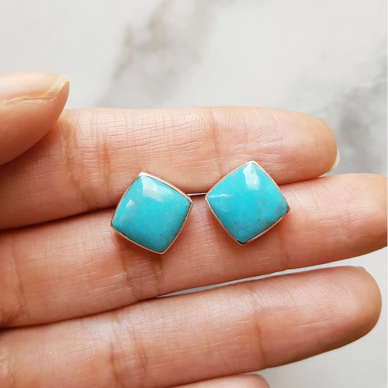 Arizona Turquoise and Inlaid Jewelry Large Natural Turquoise Studs