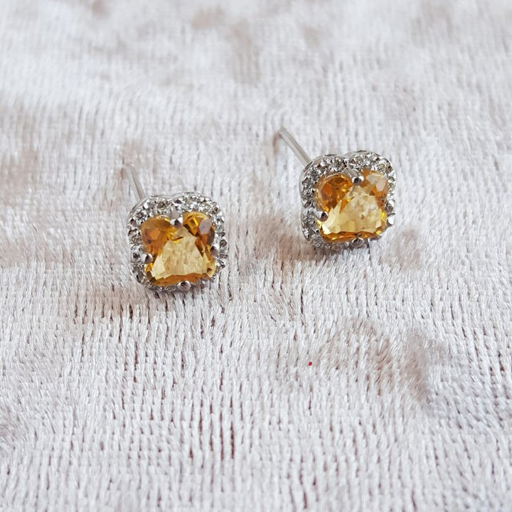 4-Leaf Citrine Studs