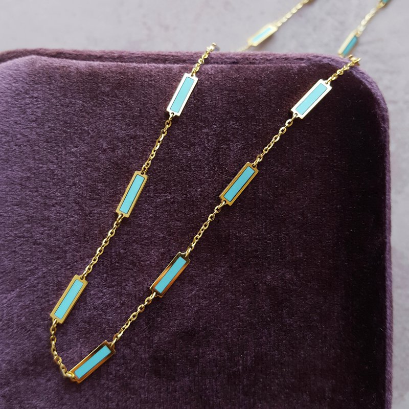 Turquoise and Inlaid Jewelry 17-Stone Turquoise Station Necklace