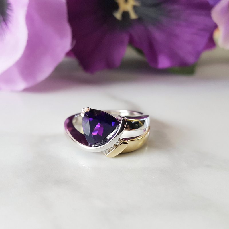   Arizona Amethyst Gold Jewelry Two Tone Trillion Arizona Amethyst Ring 363180 - Sami Fine Jewelry