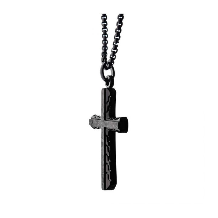 INOX Jewelry Steel Black Carbon Graphite Sepulchre Cross Pendant SSP007ENK1