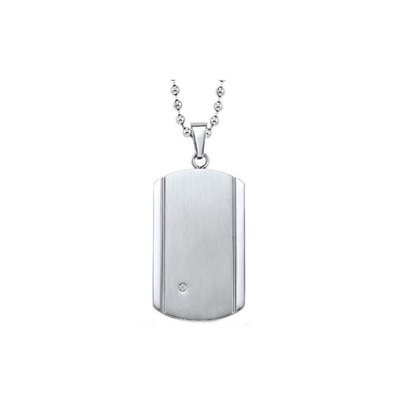  Gems One Men's Diamond Dog Tag Pendant Necklace In Brushed & Bright Polished Stainless Steel - Engravable PD10061-STL - Sami Fine Jewelry