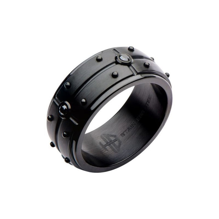 INOX Jewelry 2.5mm Black Genuine Diamond Black IP Ring