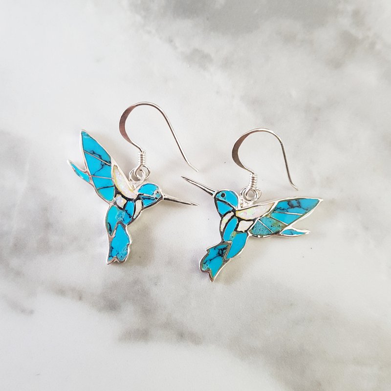 Arizona Turquoise and Inlaid Jewelry Fluttering Hummingbird Earrings 2411688