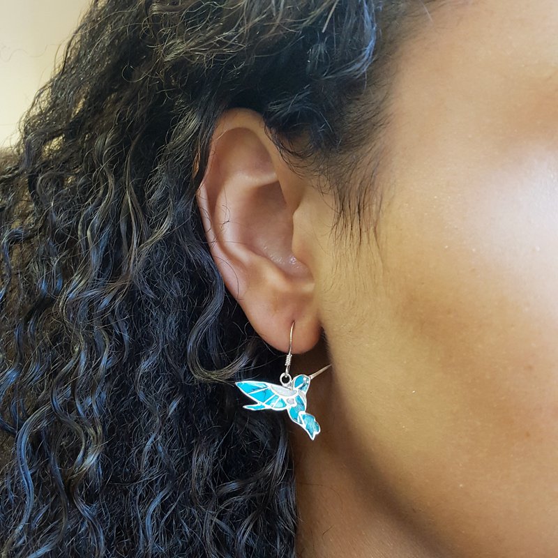 Arizona Turquoise and Inlaid Jewelry Fluttering Hummingbird Earrings