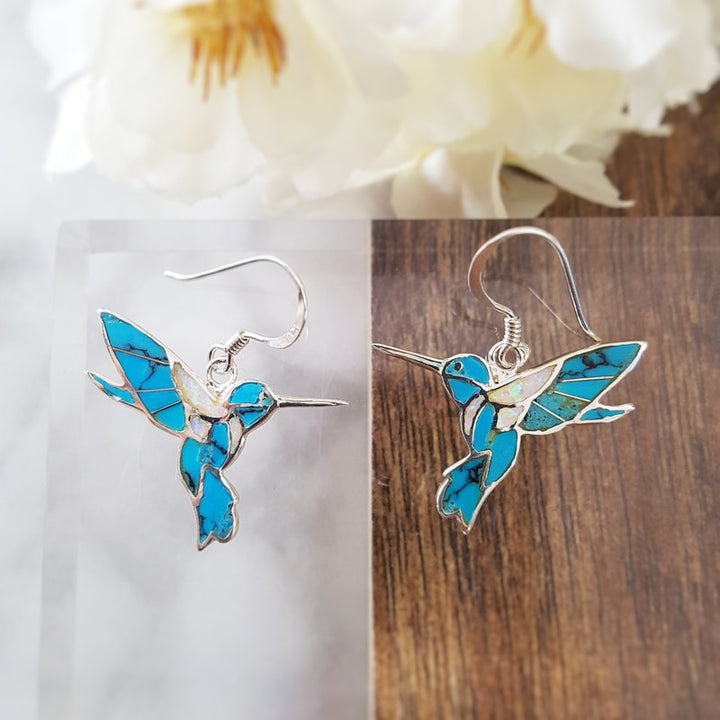 Arizona Turquoise and Inlaid Jewelry Fluttering Hummingbird Earrings