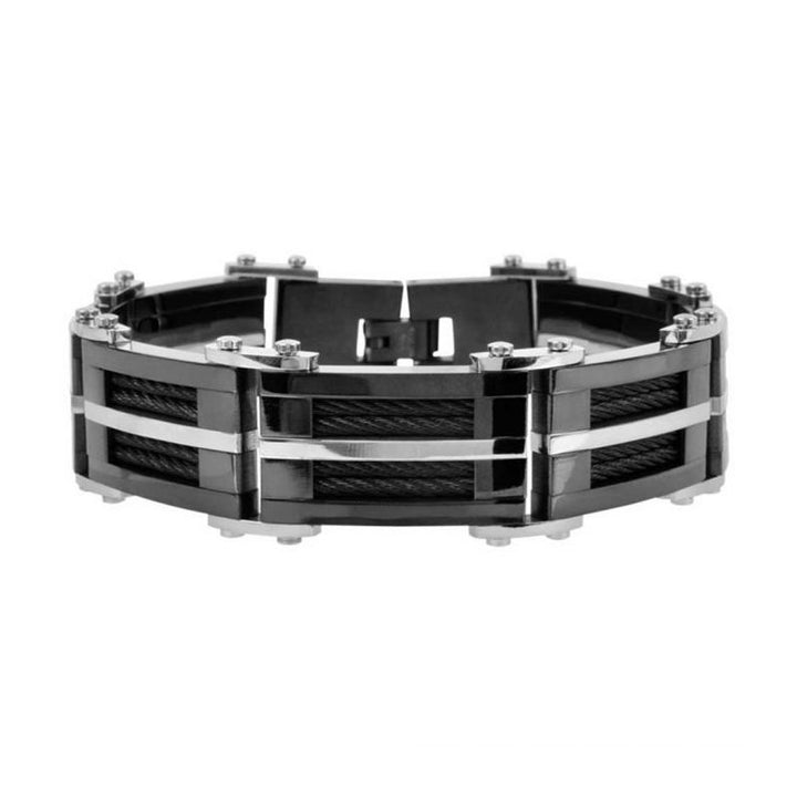 INOX Jewelry Plated Black Bracelet with Multiple Black Cables Inlayed BR4229