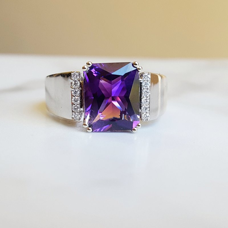  Arizona Amethyst Gold Jewelry Radiant Cut Men's Ring 363347