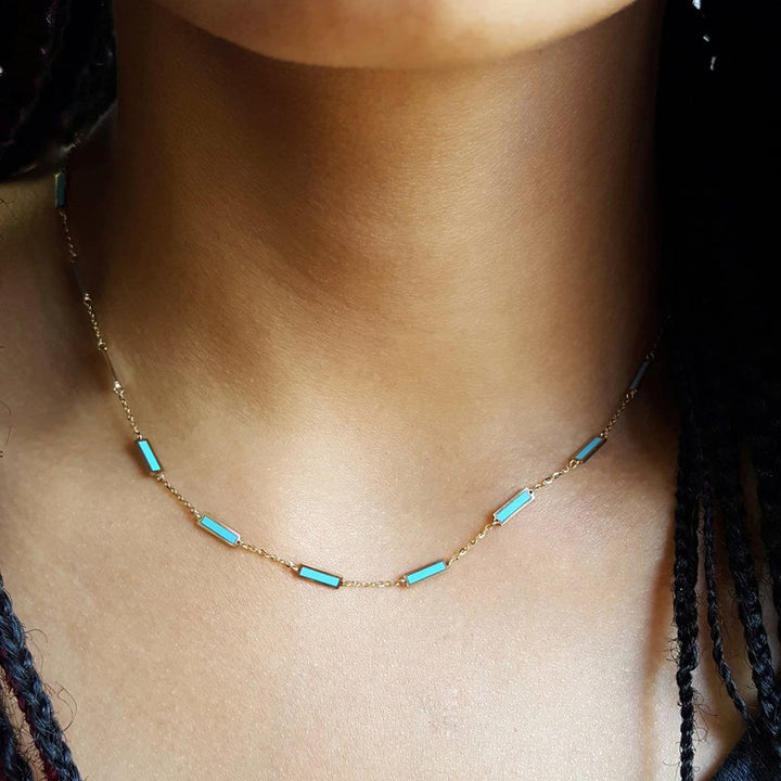 Turquoise and Inlaid Jewelry 17-Stone Turquoise Station Necklace