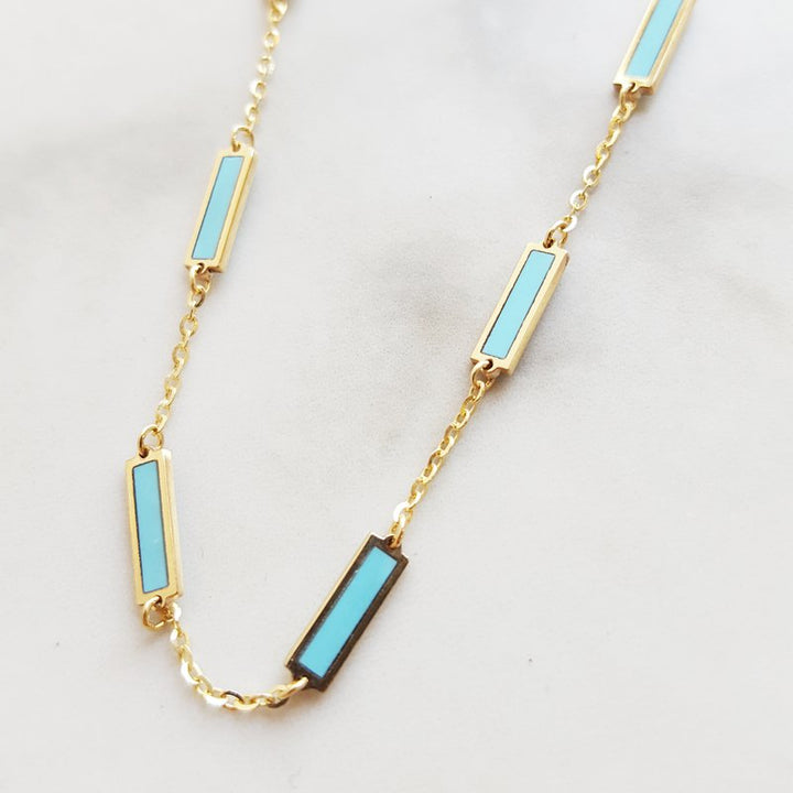 Turquoise and Inlaid Jewelry 17-Stone Turquoise Station Necklace