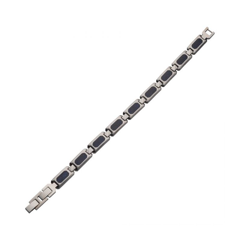 INOX Jewelry Matte Finish Stainless Steel Genuine Blue Sandstone Inlay Link Bracelet